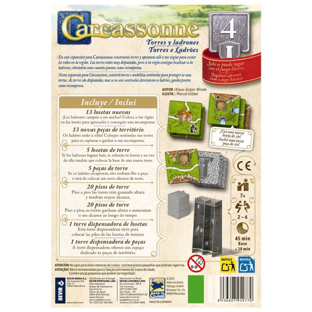 Devir Carcassonne: Expansión Torres Y Ladrones – Estrategia Con Vigías Y Losetas Para Tu Juego Base